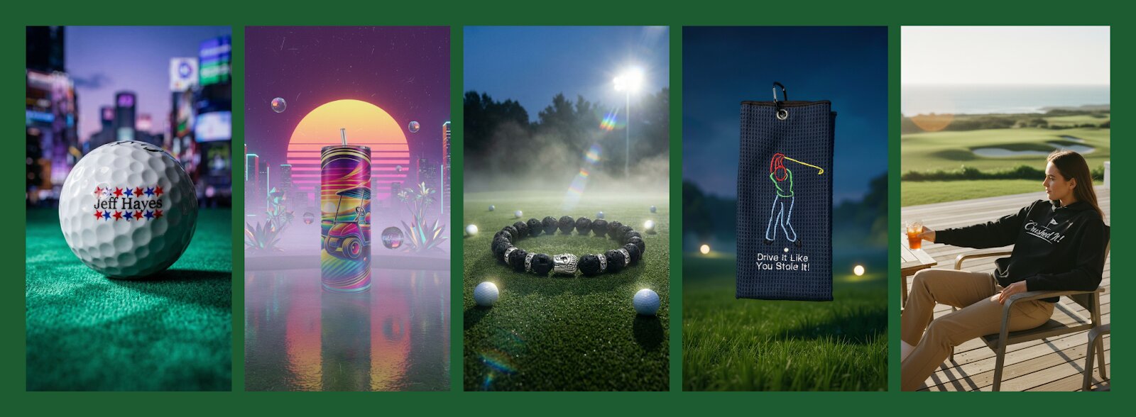 A collage of various golf balls showcasing different designs, colors, and textures, emphasizing the diversity in golf equipment.