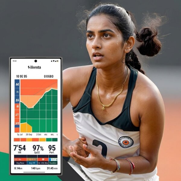 A woman holds a tennis racket in one hand and a smartphone in the other, ready for a match or sports event.