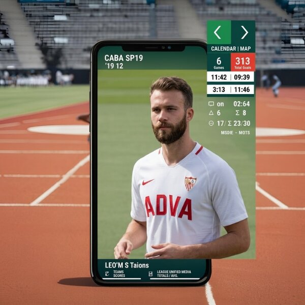 A smartphone displaying a soccer player, symbolizing NexusLive's real-time sports data and streaming solutions.
