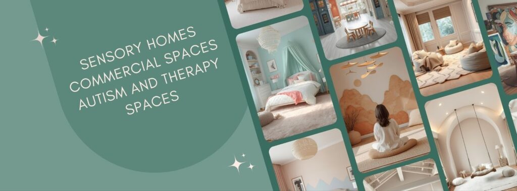 A calming therapy space designed for neurodivergent individuals, featuring soft colors, adjustable lighting, and sound-absorbing materials.