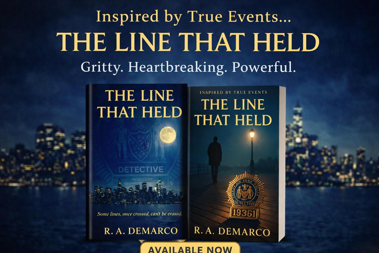 Promotional image for The Line That Held with book covers and taglines.