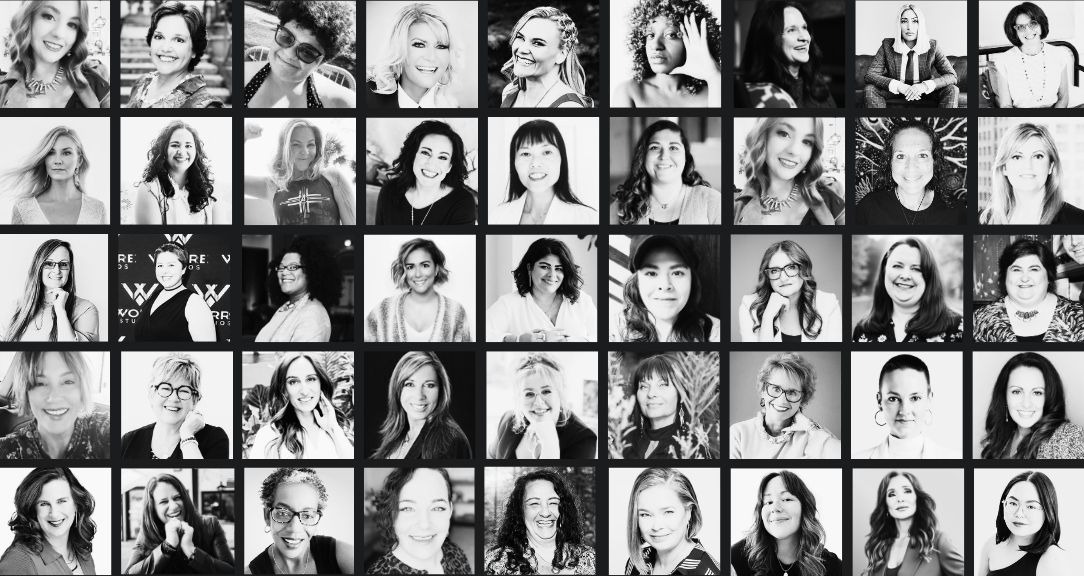 Black-and-white collage of women contributors featured in The Girl on the Left anthology.