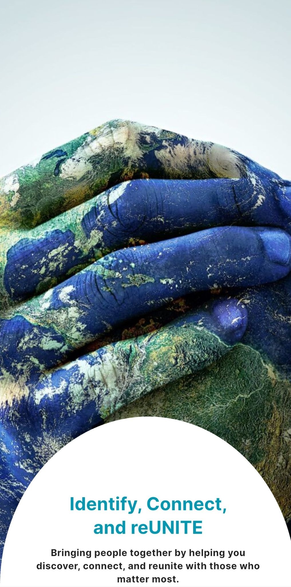 Hands painted as Earth symbolize global connection, care, and family reunification.