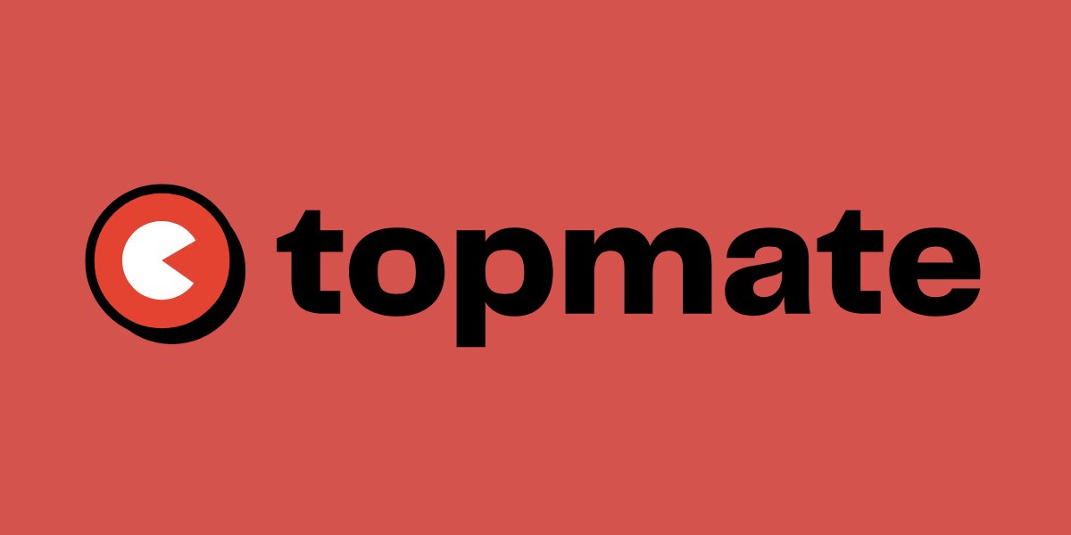 Topmate logo in black on a red background with circular icon and brand name.