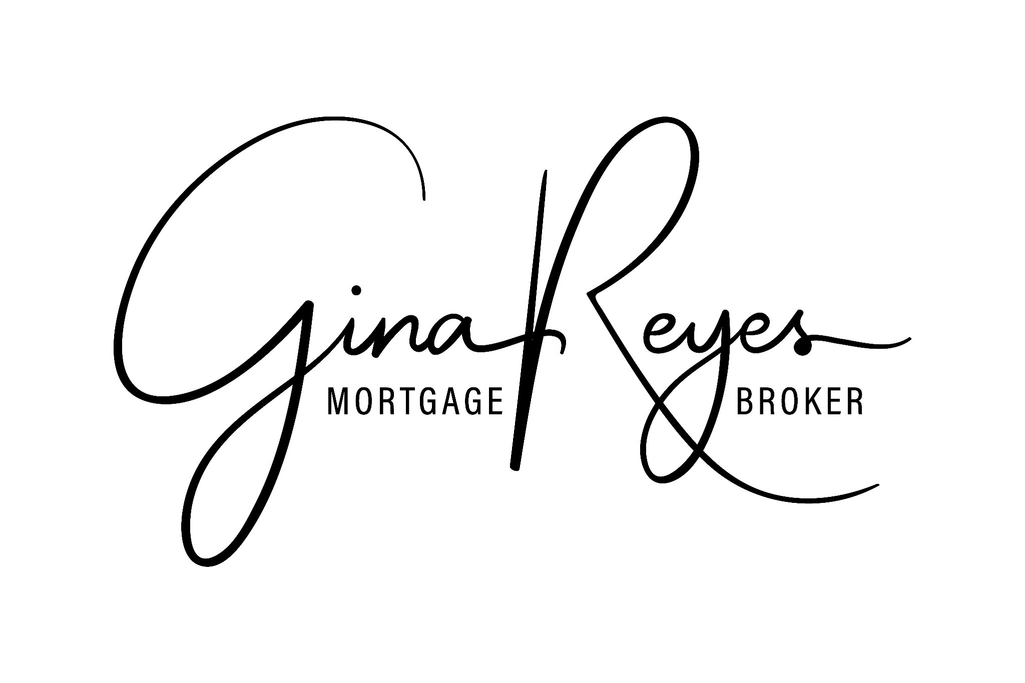 Gina Reyes Mortgage Broker logo in black script and block lettering on a light gray background.