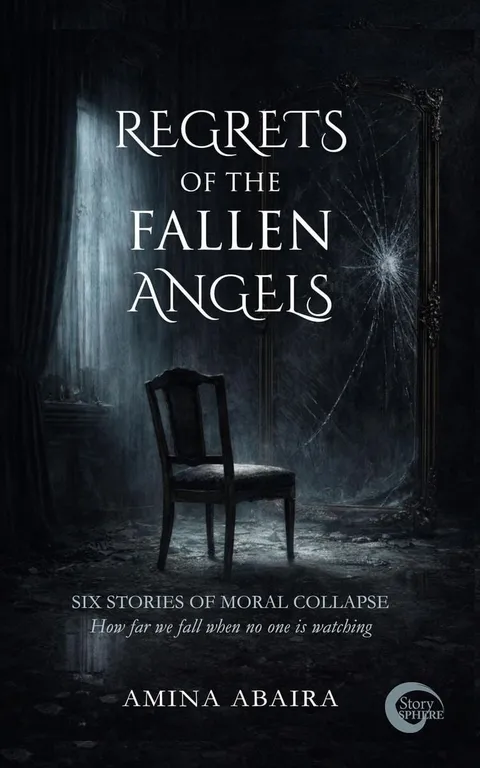 Book cover of Regrets of the Fallen Angels featuring a chair and shattered mirror.