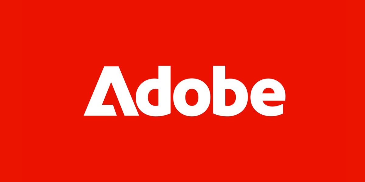 Adobe logo on a red background.