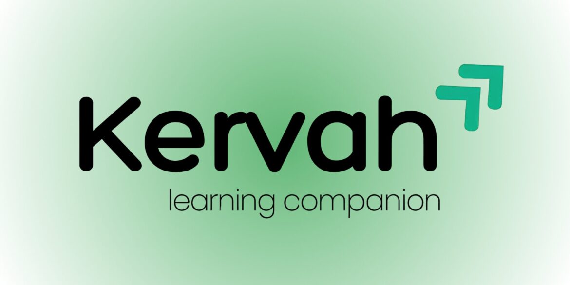 Kervah Learning Companion logo on green gradient background with upward arrow symbolizing professional development.