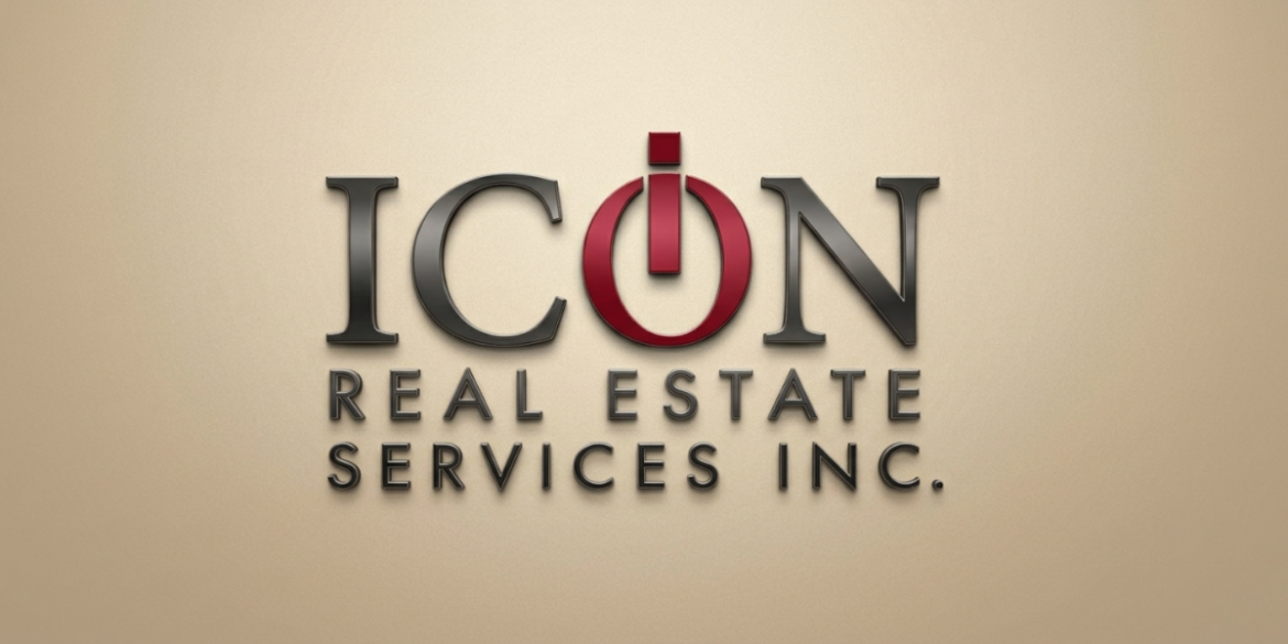 ICON Real Estate Services Inc. logo in black and red lettering on a beige background.