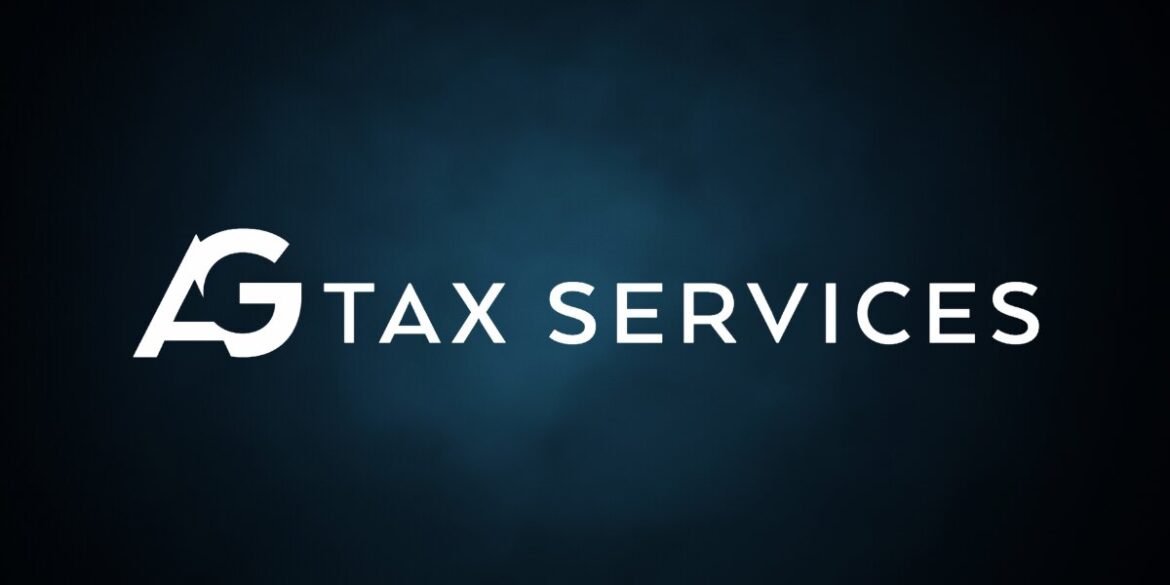 AG Tax Services logo in white against a dark blue gradient background.