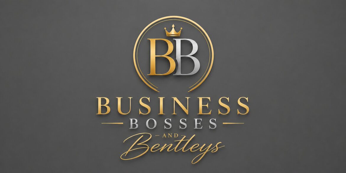 Business Bosses & Bentleys logo with gold and silver lettering, BB monogram, and crown on a dark background.